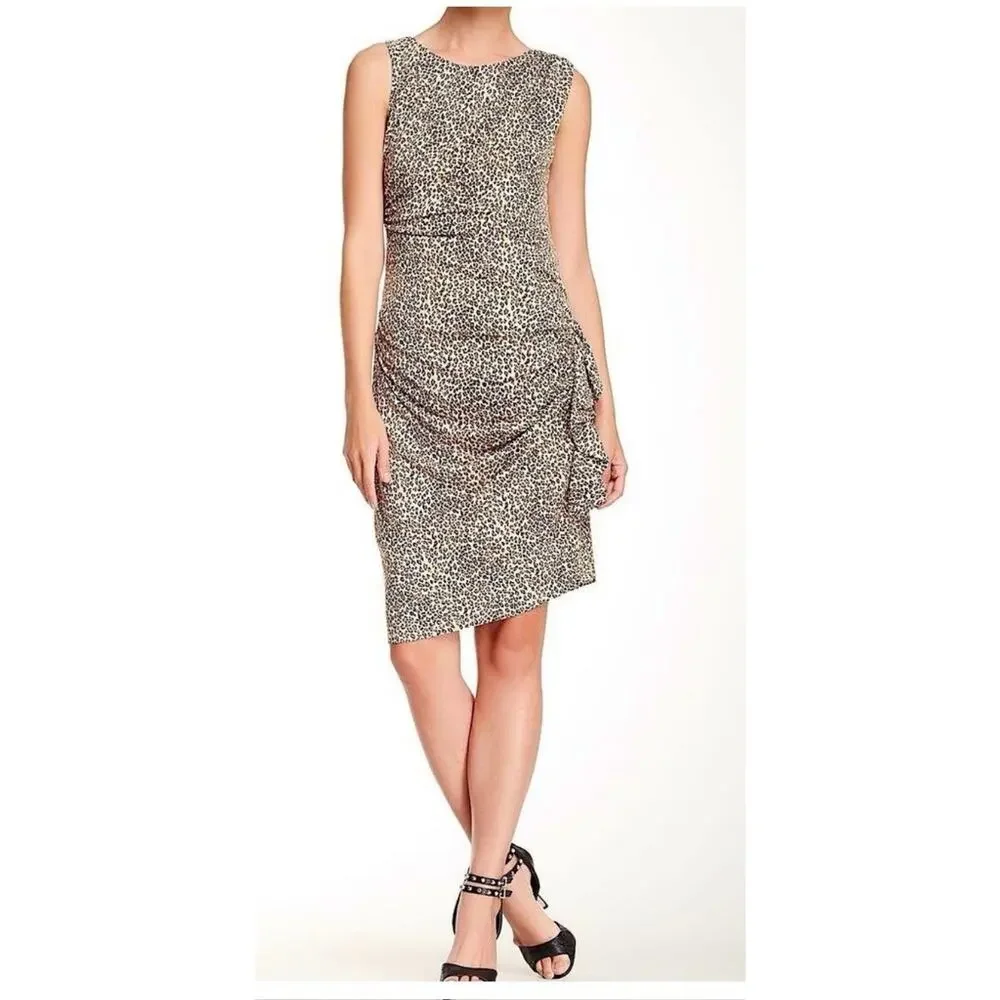 Betsy Johnson Leopard Print Sleeveless Ruched Dress Women’s 10 Y2K 2010s Party